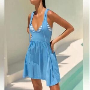 NWT by Anthropologie Scoop-Neck Mini Dress Blue Size XSmall Tie open back